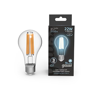 Gauss Лампа Filament А70 22W 2100lm 4100К Е27 LED 1/10/40