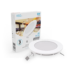 Gauss Светильник Slim круг 6W 460lm 6500K 180-265V IP20 монтаж Ø105 120*22 LED