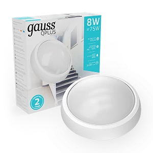 Gauss Светильник ЖКХ ECO 2.0 круг 8W 670lm 4000K 160-260V IP54 D175*76мм белый