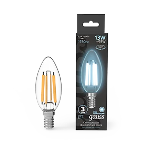 Gauss Лампа Filament Свеча 13W 1150lm 4100К Е14 LED 1/10/50