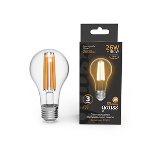 Gauss Лампа Filament А70 26W 2600lm 2700К Е27 LED 1/10/40