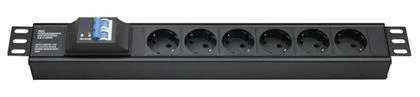 DKC Блок распределения питания (PDU) 19" 16A с автоматом 2P, Вых:6 Schuko, Вх:Schuko