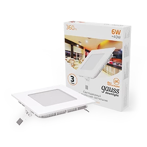 Gauss Светильник Slim квадрат 6W 360lm 3000K 180-265V IP20 монтаж Ø105*105 120*120*22 LED
