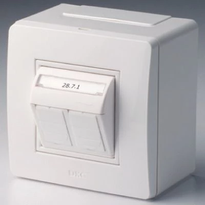 DKC Коробка в сборе с 2 розетками RJ45, кат.5е  (телефон / компьютер), белая