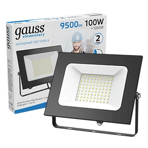 Gauss Прожектор Elementary 100W 9500lm 6500К 175-265V IP65 черный LED