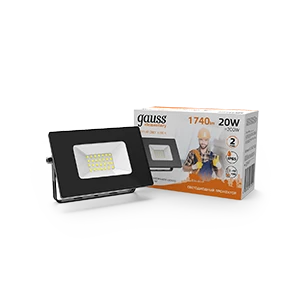 Gauss Прожектор Elementary 20W 1740lm 3000К 200-240V IP65 черный LED