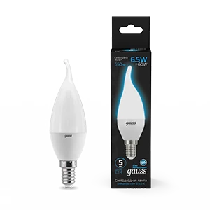 Gauss Лампа Свеча на ветру 6.5W 550lm 6500K E14 LED 1/10/50