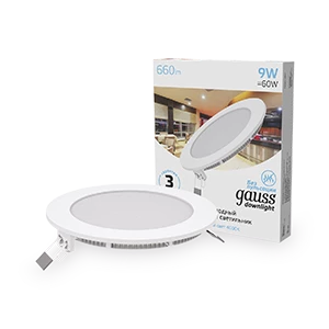 Gauss Светильник Slim круг 9W 660lm 4000K 180-265V IP20 монтаж Ø130 145*22 LED