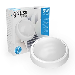Gauss Светильник ЖКХ ECO 2.0 круг 8W 680lm 6500K 160-260V IP54 D175*76мм белый