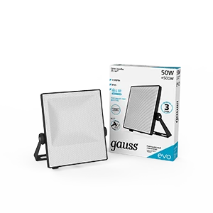 Gauss Прожектор EVO 50W 4500lm 6500K 100-240V IP65 черный LED