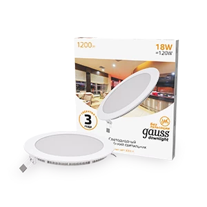 Gauss Светильник Slim круг 18W 1200lm 3000K 180-265V IP20 монтаж Ø210 225*22 LED