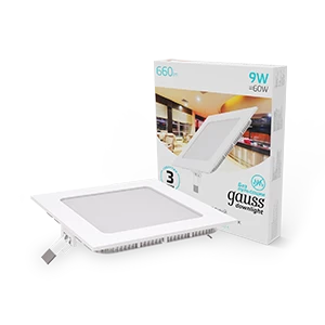 Gauss Светильник Slim квадрат 9W 660lm 4000K 180-265V IP20 монтаж Ø130*130 145*145*22 LED