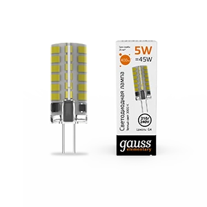 Gauss Лампа Elementary G4 AC180-240V 5W 400lm 3000K силикон LED 1/20/200