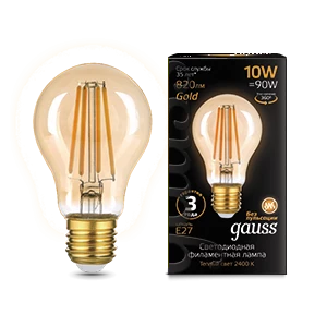 Gauss Лампа Filament А60 10W 820lm 2400К Е27 golden LED 1/10/40
