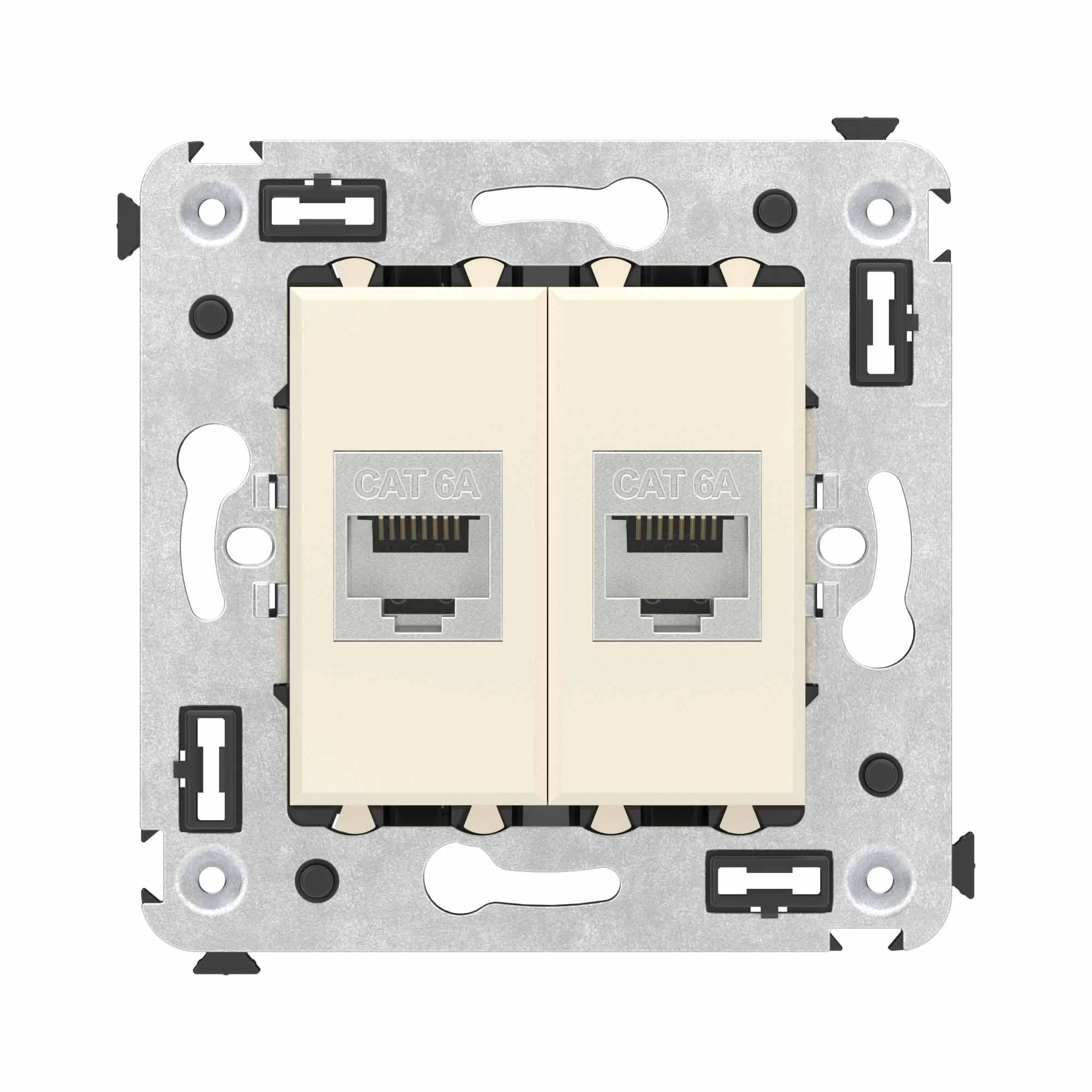 DKC Компьютерная розетка RJ-45 без шторки в стену, кат.6А двойная экранированная, "Avanti", "Ванильная дымка"