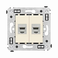 DKC Компьютерная розетка RJ-45 без шторки в стену, кат.6А двойная экранированная, "Avanti", "Ванильная дымка"