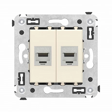 DKC Компьютерная розетка RJ-45 без шторки в стену, кат.6А двойная экранированная, "Avanti", "Ванильная дымка"