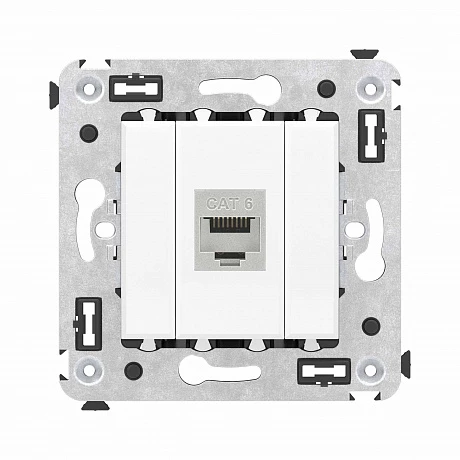 DKC Компьютерная розетка RJ-45 без шторки в стену, кат.6 одинарная экранированная, "Avanti", "Белое облако"
