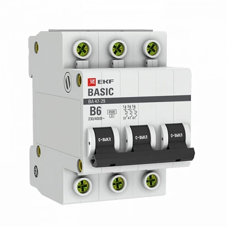 EKF Basic ВА 47-29 Автоматический выключатель  (B) 3P  6А 4,5кА