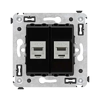 DKC Компьютерная розетка RJ-45 без шторки в стену, кат.5e двойная экранированная, "Avanti", "Черный квадрат"