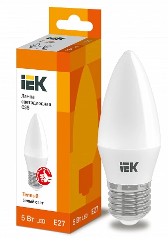 IEK Лампа светодиодная ECO C35 свеча 5Вт 230В 3000К E27