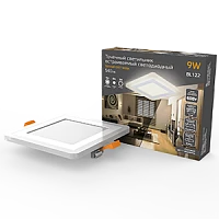 Gauss Светильник Backlight кв 6+3W 540lm 3000K 180-265V IP20 монт Ø120 145*145*31мм 3 реж LED