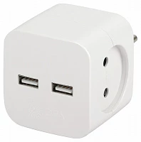 ЭРА Разветвитель электрический ЭРА SP-2-USB-W на 2 розетки 220V + 2xUSB 2400mA, без заземл 10А (белый)