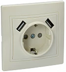 IEK KVARTA Роз. 1ая с з/к РЮш10-1-ККм 16А USBх2 2,1А крем.