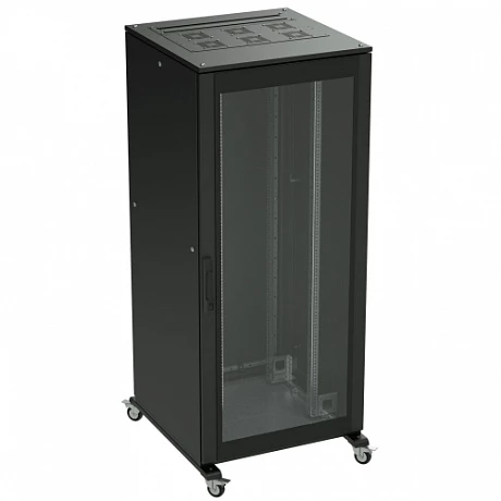 DKC Напольный 19" IT-корпус ДКС серии CQE 24U 800х1200х800, двери стекло+сплошная, панели для крыши, кабельный ввод, RAL9005