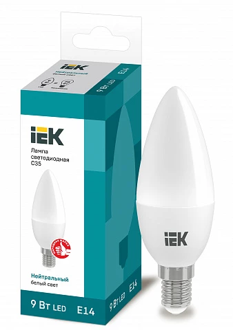 IEK Лампа светодиодная ECO C35 свеча 9Вт 230В 4000К E14