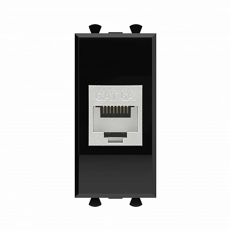 DKC Компьютерная розетка RJ-45 без шторки модульная, кат.6А экранированная, "Avanti", "Черный квадрат", 1 модуль