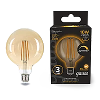 Gauss Лампа Filament G125 10W 820lm 2400К Е27 golden диммируемая LED 1/20