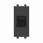 DKC Компьютерная розетка RJ-45 без шторки модульная, кат.6А, "Avanti", "Черный матовый", 1 модуль