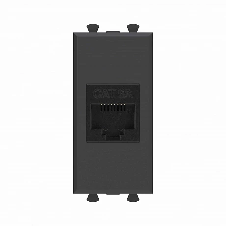 DKC Компьютерная розетка RJ-45 без шторки модульная, кат.6А, "Avanti", "Черный матовый", 1 модуль