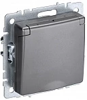 IEK BRITE Розетка 1-местная с заземлением с защитными шторками и крышкой 16А IP44 РСбш10-3-44-БрС сталь
