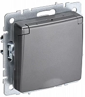 IEK BRITE Розетка 1-местная с заземлением с защитными шторками и крышкой 16А IP44 РСбш10-3-44-БрС сталь