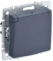 IEK BRITE Розетка 1-местная с заземлением с защитными шторками и крышкой 16А IP20 РСбш10-3-БрМ маренго