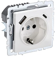 IEK BRITE Роз. с з/к/ш 16А с USB A+C 18Вт РЮш11-1-БрБ бел.