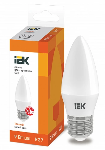 IEK Лампа светодиодная ECO C35 свеча 9Вт 230В 3000К E27