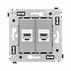 DKC Компьютерная розетка RJ-45 без шторки в стену, кат.6 двойная, "Avanti", "Закаленная сталь"