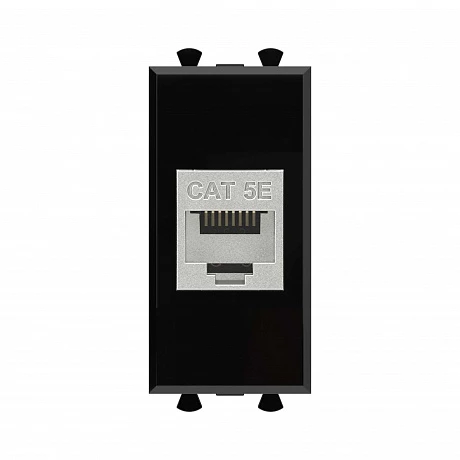 DKC Компьютерная розетка RJ-45 без шторки модульная, кат.5е экранированная, "Avanti", "Черный квадрат", 1 модуль