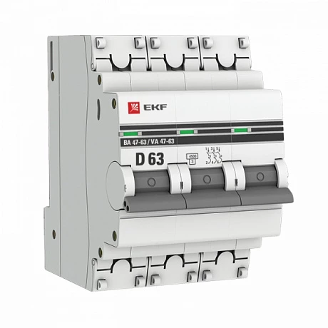EKF PROxima ВА 47-63 Автоматический выключатель  (D) 3P 63А 4,5kA