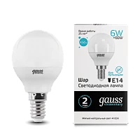Gauss Лампа Elementary Шар 6W 450lm 4100K Е14 LED
