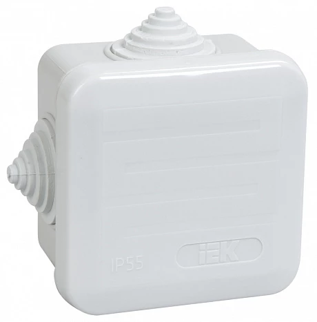 IEK Коробка КМ41236 распаячная для о/п 70х70х44 мм IP44 (RAL7035, 4 гермоввода, защелкивающаяся крышка)