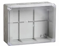 IEK Коробка КМ41275 распаячная для о/п 240х195х90 мм IP44 (RAL7035, прозр. кр., кабельные вводы 5 шт)