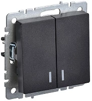 IEK BRITE Выключатель 2-клавишный с индикацией 10А ВС10-2-1-БрЧ черный