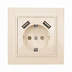 EKF Basic Минск Бежевый Розетка с/з, со шторками, 16А, с 2 USB 2,1А, СП