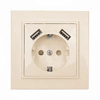 EKF Basic Минск Бежевый Розетка с/з, со шторками, 16А, с 2 USB 2,1А, СП