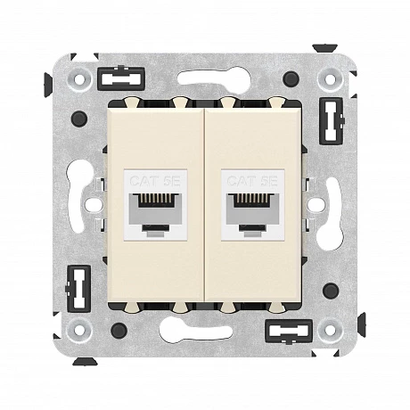 DKC Компьютерная розетка RJ-45 без шторки в стену, кат.5е двойная, "Avanti", "Ванильная дымка"