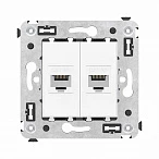 DKC Компьютерная розетка RJ-45 без шторки в стену, кат.6А двойная, "Avanti", "Белое облако"